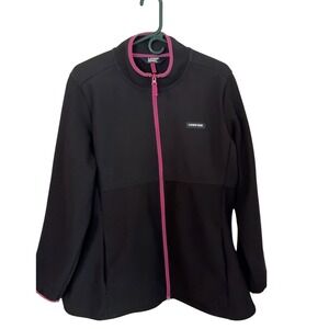 Lands' End XXL‎ Black Fleece Jacket Full Zip Pink Trim Women's Plus Size